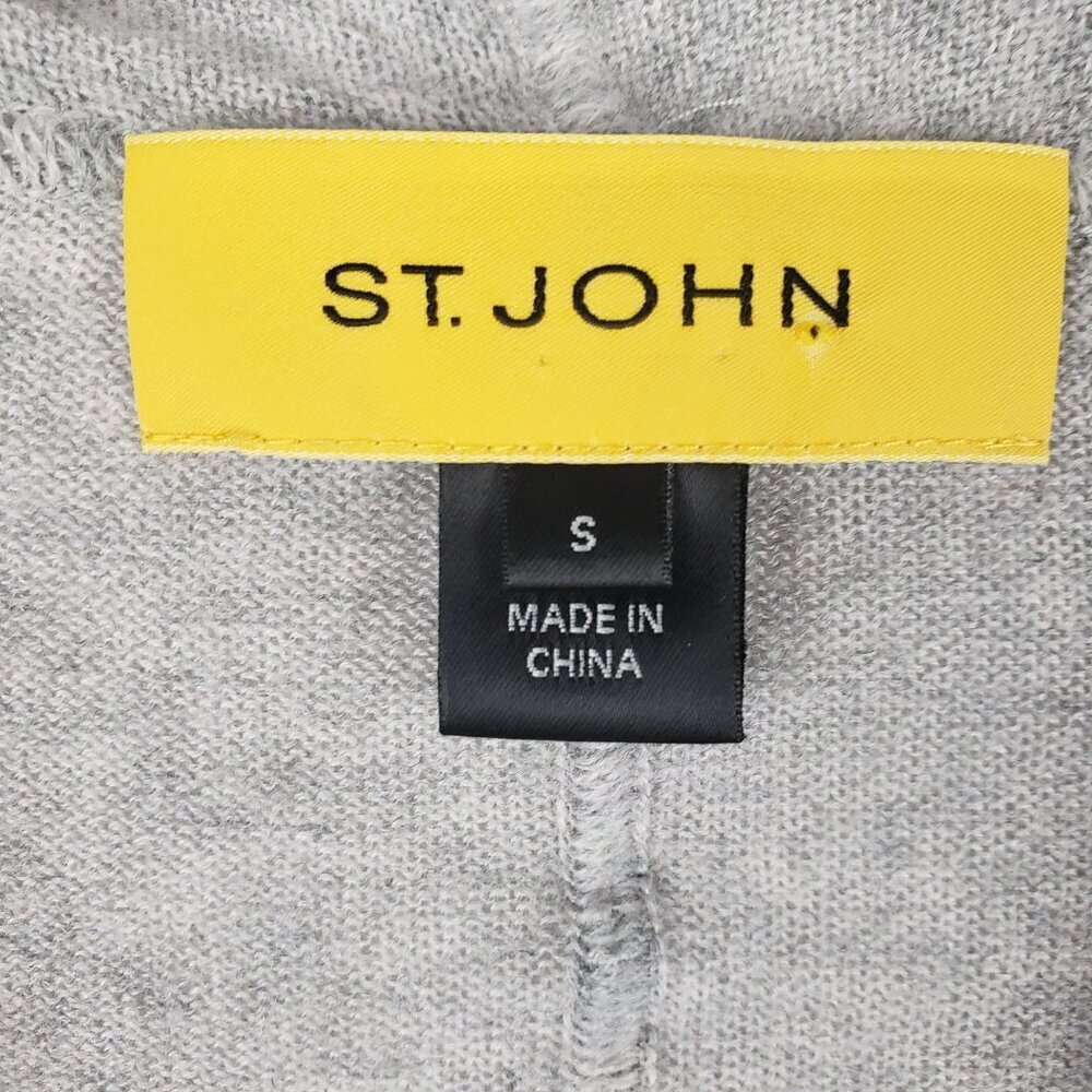 St. John Open Front Cardigan Gray Wool Contrast Drape Collar Womens Size Small - Picture 3 of 9